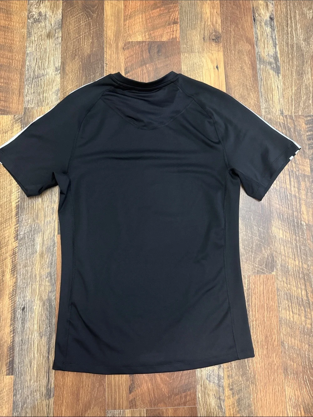 adidas Black Short-Sleeve Performance Tee with White Shoulder Stripes